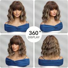 OUFEI Brown Wigs Women Short Wavy Wig With Bangs Natural Synthetic Hair Heat Resistant Wigs Daily Party Cosplay Wear