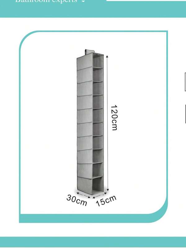 Organizador de guarda-roupa cinza dobrável com 10 prateleiras, 30x15x120 cm (pode ser suspenso)