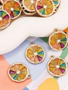 10pcs Assorted Color Metal Oil Drop Orange & Lemon Shape Pendants For DIY Jewelry Making, Earrings, Necklaces, Bracelets, Keychain, Cell Phone Charm - 10 Pieces Of Fruit - View 1