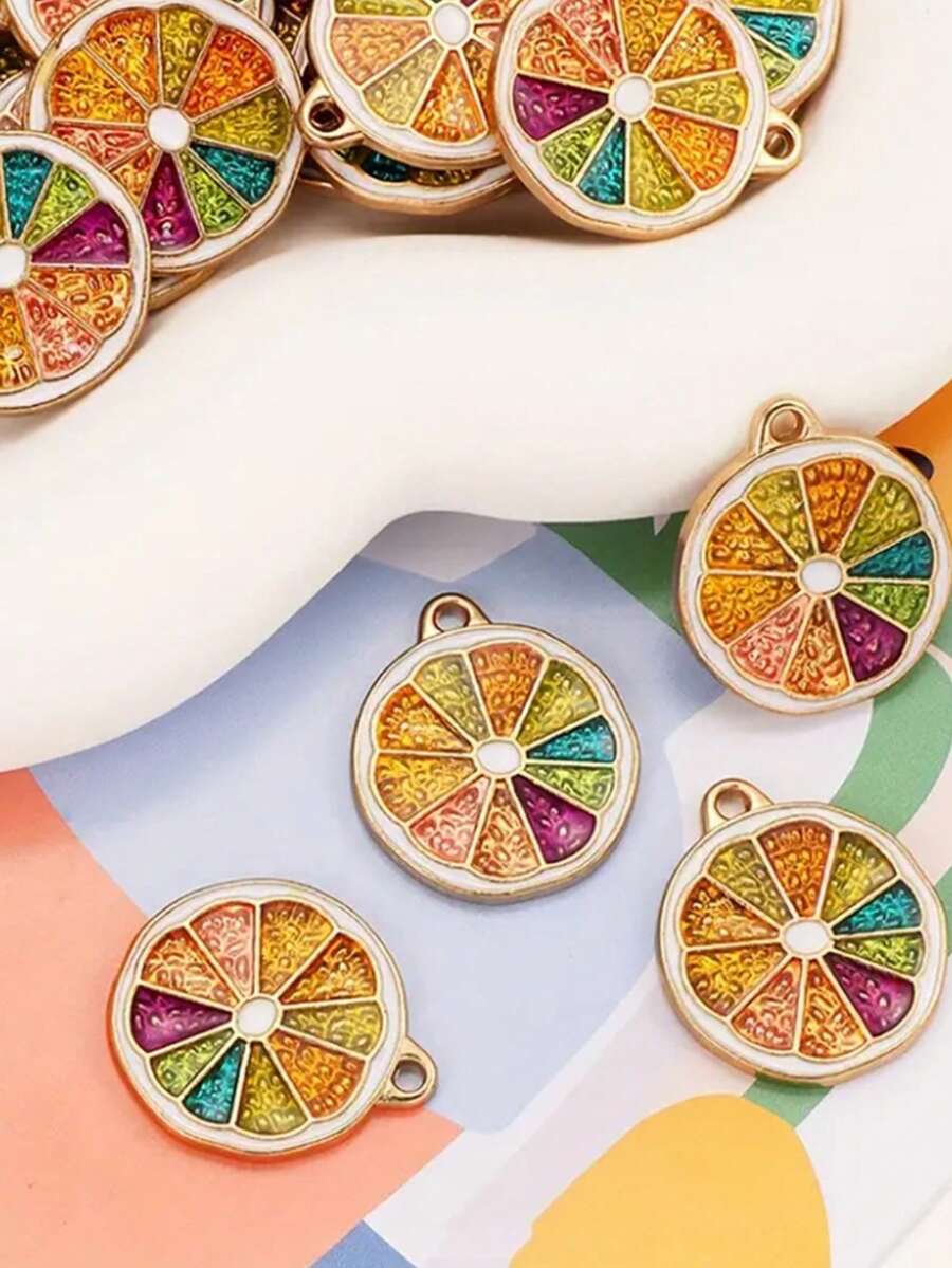 10pcs Assorted Color Metal Oil Drop Orange & Lemon Shape Pendants For DIY Jewelry Making, Earrings, Necklaces, Bracelets, Keychain, Cell Phone Charm - 10 Pieces Of Fruit - View 1