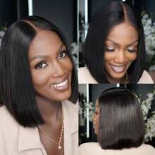Perruque Bob courte et lisse 13x6 avec dentelle frontale en cheveux humains pour femmes, cheveux humains pré-épilés, fermeture droite, couleur naturelle, densité 180 %