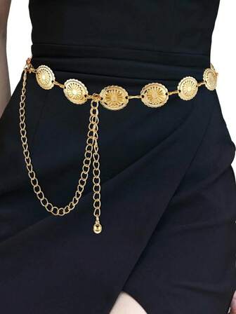 1PC Lady Large Size Vintage Print Elliptical Waist Chain. Suitable For Daily Clothing Decoration. Can Be Used For Commuting, Festivals, Parties And Wedding Events.