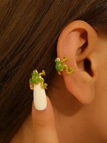 1 Pair Novelty Funny Green Frog Ear Clips, Unique Cute Green Frog Ear Cuffs For Women Without Piercing - Frog - View 15