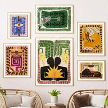 1pc Scandinavian Classic Vintage Wall Art Ancient Egypt Colorful Abstract Tiger And Leopard Poster Home Bedroom Living Room Decor Optional Frame ,Wall Art With Frame