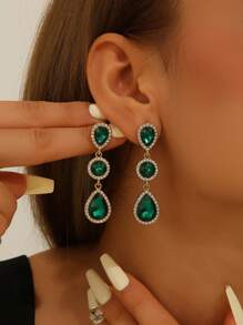 1 Pair Boho Rhinestone Embellished Fashion Versatile Popular Earrings, Suitable For Women Everyday Wear And Party