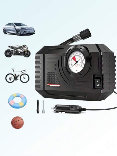 CARSUN Portable Tire Inflator 12v Air Compressor With Pressure Gauge - Car Accessories, Fast Inflation Car Tire Pump, 150 Psi Inflator For Car Tires, Battery-Free, With Led Light, Mini Smart Air Pump Suitable For Cars/Bicycles/Motorcycles/Balls/Life Rings, Car Essential, Christmas Gift