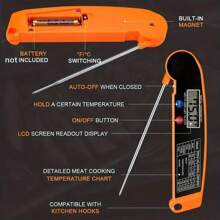 1 pièce Thermomètres Thermomètre de cuisine numérique multifonctionnel pour aliments, thermomètre pliable pour grillades, barbecue, lait, eau, café (Orange)
