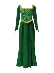 1 pieza Vestido con estampado floral de poliéster para el disfraz de cosplay de Fiona, adecuado para primavera, otoño y Halloween - Verde - Ver 1