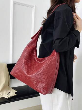 女士时尚勃艮第酒红色手提包，新款时尚设计单肩包，时尚勃艮第酒红色包