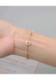 1 Set Elegant Floral Stainless Steel Necklace And Bracelet Jewelry Set, Suitable For Women In Daily Commute Or Hanging Out With Friends, Can Also Be Gifted