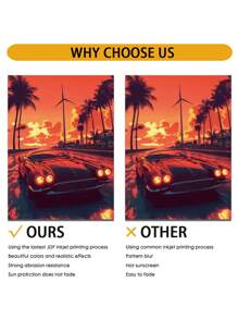 1/3 piezas, marco opcional, pintura de alta calidad, estilo moderno, coche deportivo, ilustración, puesta de sol, vacaciones, árbol de coco, puesta de sol, amantes de los coches, póster de arte de pared, decoración del hogar, adecuado para sala de estar, sofá, dormitorio, pasillo, baño, oficina, regalo de arte perfecto, embalaje de tubería rígida de PVC