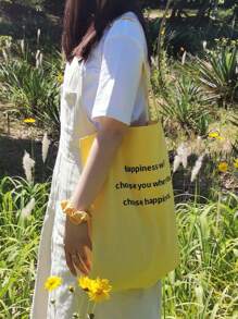 Shoulder Casual Versatile Slogan Print Large Capacity Tote Bag, Artistic Style School Bag & Bookbag For Women Or Students, Perfect For Books, Shopping, Back To School And More