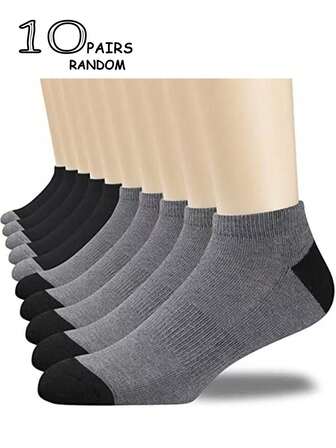 10 Pairs Multi-Color Men's All-Match Casual Socks, Comfy Business Leisure Sports Short Socks, Spring/Summer New Arrival, Versatile