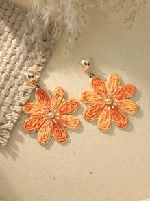 1 Paar Boho-Stil bunte Raffia Blumen Ohrringe, geeignet für Strandurlaub oder täglichen Gebrauch, Frühling/Sommer