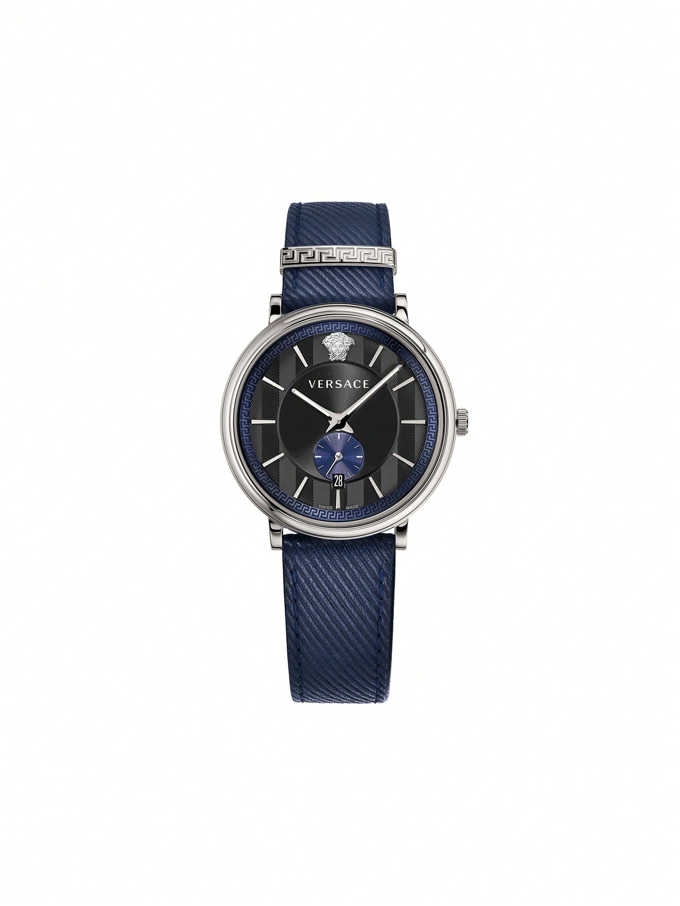 Versace ساعة يد رجالية كوارتز بسوار جلدي وحالة من...