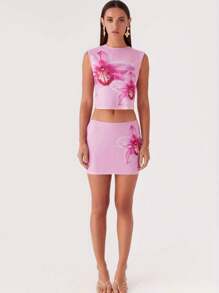 Women Tank Top, Sleeveless Tops Flower Print Slim Fit Summer Clubwear For Daily Party