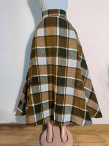 Women's Plaid Printed Pocket Casual Skirt