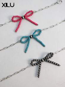 1 pieza Brazalete de moda retro hecho a mano con lazo trenzado, decoración de estrella de piedras preciosas de turquesa multicolor, popular para mujeres