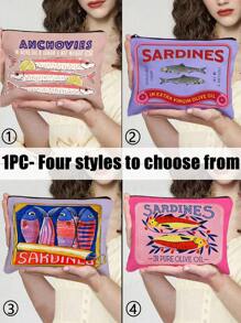 Retro Sardines Cosmetic Pouch,Olive Oil And Lemon Design, Unisex Adult Polyester Mini Makeup Bag, Hypoallergenic Zippered Toiletry Case, Pink Zippered Cosmetic Bag, Multifunctional Snack, Stationery Or Gift, Tin Fish Print Accessory Clutch, Cosmetic Pouch For Girls Women, Makeup Bag, Toiletry Bag For Travel, School, And Commuting,Unisex Adult Portable Storage Bag