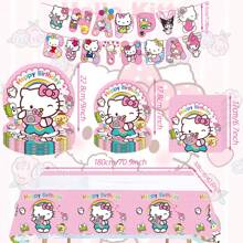 Sanrio 90pcs Sanrio Hello Kitty Party Supplies,Included Birthday Banner,Hanging Vortex,Plates,Napkins,Tablecloth For Hello Kitty Birthday Party Decorations,For Hello Kitty Party Decorations,Hello Kitty Birthday Party Decorations,Hello Kitty Party Decorations
