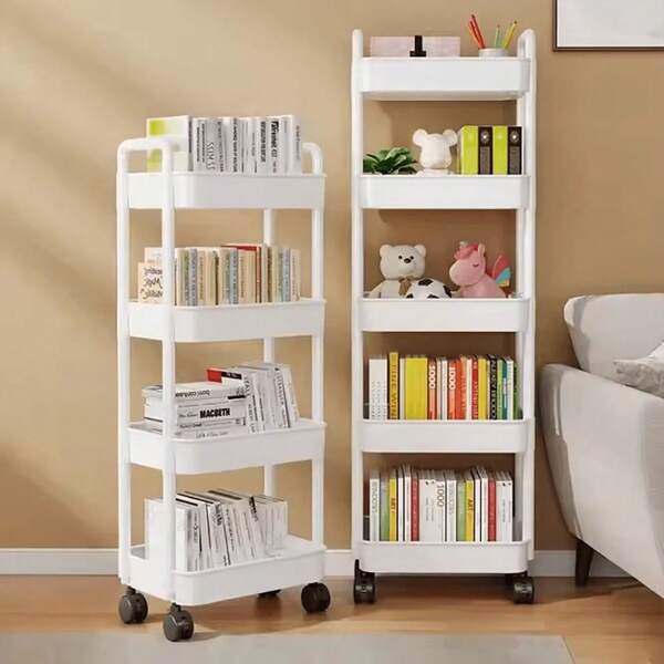 Meuble de rangement domestique et quotidien à 4 étages, de couleur unie simple (forme de poignée aléatoire)