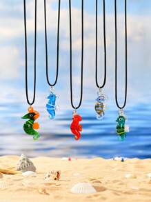 1pc Multicolor Hand-Painted Glazed Ceramic Marine Life Seahorse Pendant Necklace, Suitable For Daily Wear, Beach Vacation, Parties, And Romantic Gift For Valentine's Day