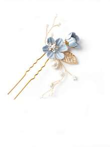 3 Stücke Braut Hochzeitskopfschmuck, blauer Blumen Haarkamm, perlenbestickter Strass Samt Blumen Haarschmuck für Braut