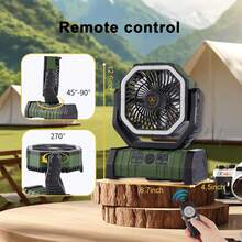 BDQ 20000mAh 1PC Portable Rechargeable Fan - Camping Fan For Tent,Fan 3-In-1 Camping Fan USB Fan With Light & Remote For Indoor,Cordless Fan Can Be Hung Upsde Down,Outdoor, Tent, Travel, BBQ, Fishing, Jobsite - xanh quân đội - Xem 3