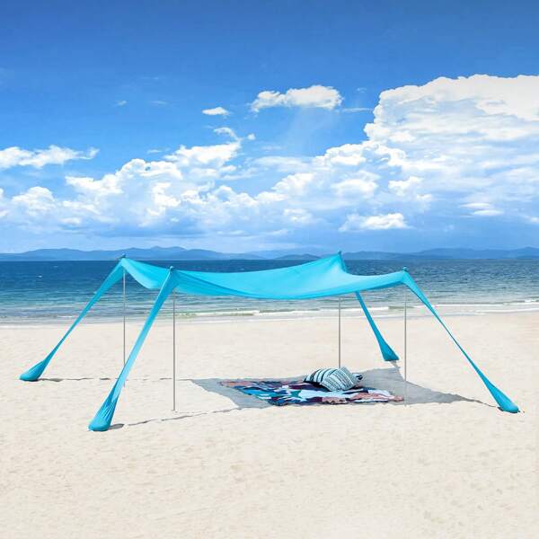 SoBuy Tenda da spiaggia in lycra OZT02, tenda parasole, tenda da spiaggia portatile con aste in alluminio, protezione solare, facile da montare, dimensioni circa 400x200x400cm (L x L x A)