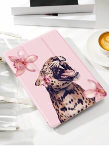 Fierce Animals Leopard And Floral Print Pattern Tablet Protective Case, Compatible With IPad 10.2 Inch, IPad Pro 11 2021/2020/10th Gen, Mini 4/5/6, Galaxy Tab A8 10.5 Inch 2022, Matepad 10.4/Tab, With Pencil Slot, Anti-Fall, Tablet Stand Case, Supporting Auto Sleep/Wake