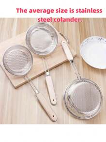 1pc Premium Stainless Steel Wood Handle Strainer Ladle, 16cm Wide Perforated Bowl, Ideal For Cooking, Food Prep And Oil Filtering, Suitable For Pasta And Noodles, Perfect For Restaurants (Color Random)