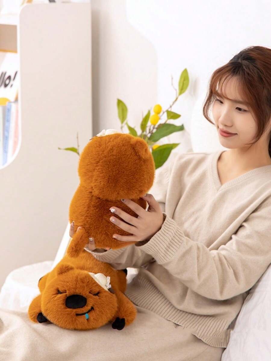 1PC 坐姿仿真海狸公仔可爱熊毛绒玩具丑萌装饰布娃娃儿童生日礼物海狸海洋动物填充毛绒玩具