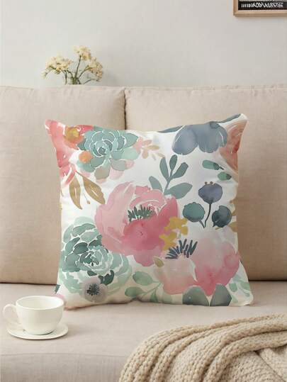 1pc Flower Pattern Printed Cushion Cover, Modern Throw Pillow Case, Single-Sided Printing, Pillow Insert Not Included, Sofa Decor Pillow Cover