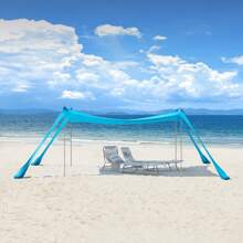 SoBuy Tenda da spiaggia in lycra OZT02, tenda parasole, tenda da spiaggia portatile con aste in alluminio, protezione solare, facile da montare, dimensioni circa 400x200x400cm (L x L x A)