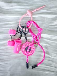 健身套装挂绳 PVC 健身系列软橡胶钥匙扣杠铃和哑铃装饰吊坠包饰和珠宝配饰情侣吊坠 Y2K 夏季伴娘礼物运动杠铃和哑铃钥匙扣套装，可拆卸，健身爱好者的完美选择，男女皆宜的理想礼物，适合装饰背包和钥匙