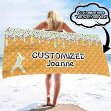 1pc Customizable Oversized Waffle Printed Beach Towel - Soft Polyester, Super Absorbent, Durable, Ideal For Beach, Pool, Camping & Travel, Modern Waffle & Baseball Design, Beach Accessory | Customizable Towel | Absorbent Fabric, Beach Blanket Bathroom Decor Summer Beach Essentials
