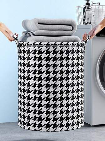 Non-woven tvättkorg vikbar kläder leksaker underkläder förvaringskorg täcke badrum hundtandsmönstrad förvaringskorg