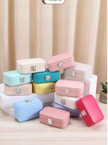1pc Portable Minimalist Jewelry Organizer Box, Leather Travel Small Accessories Case For Earrings, Necklaces, Rings For Women Storage Organizer Travel Essentials Back To School