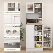 HOMCOM Credenza Cucina Alta con Armadietto, Piano Portamicroonde, 8 Ripiani su Ante, Mobile Dispensa Stretto con Ante in Vetro e Mensole Regolabili, per Soggiorno, Sala da Pranzo, 60x35x169 cm, Bianco