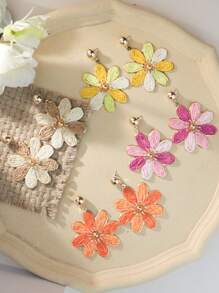 1 Paar Boho-Stil bunte Raffia Blumen Ohrringe, geeignet für Strandurlaub oder täglichen Gebrauch, Frühling/Sommer