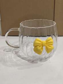 1pc Glass Coffee Cup, Girly Bow Design, Suitable For Cappuccino, Milk, Juice