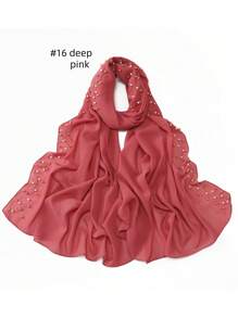 1 Peça Xale Longo de Chifom Elegante com Detalhes de Outono, Lenço Respirável Tradicional, Xale com Pedras de Pérola para Mulheres Muçulmanas