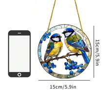 1pc Elegant Blue Titmouse Catcher, 2D Colored Glass Style Acrylic Window Hanging Decor, Circular Home And Garden Ornament, Ideal Birthday Gift For Nature Lovers, Pre-Drilled Weather-Resistant Decoration