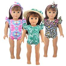 1 pieza Ropa para muñeca americana de 18", Traje de baño para muñeca con diseños lindos y coloridos de hojas, teñido anudado, y estampado leopardo, con diseño de manga acampanada, excelente regalo de cumpleaños/festividad para niñas y niños pequeños