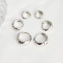 Trio Of Plain Click Hoop Earrings 18K Gold To 925 Silver Antiallergic With KIT 3 Pairs White - Silver - View 2