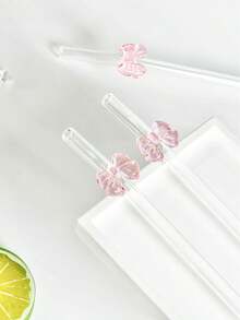 2/4 件卡通粉色蝴蝶弯头可重复使用玻璃吸管，配有清洁刷，适用于冰沙、牛奶、茶、果汁、小吃店、派对饮品、鸡尾酒、奶昔冰沙、餐厅、露营/旅行/夏季/度假/厨房、学校用品 - 粉紅色A - 查看 9