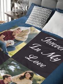SRH 1pc Customizable Photo Printed Fleece Blanket, Can Upload 2 Favorite Pet (Cat/Dog) Or Loved One's Photos, Personalized Home Decor, Pet Supplies, Made Of Soft, Lightweight And Comfortable Flannel, Suitable For Living Room, Bedroom, Outdoor Camping, Hiking, The Best Personalized Gift For Yourself, Pet, Husband, Boyfriend, Family, Friends On Birthday, Anniversary, Mother's Day, Father's Day, Easter And Other Holidays