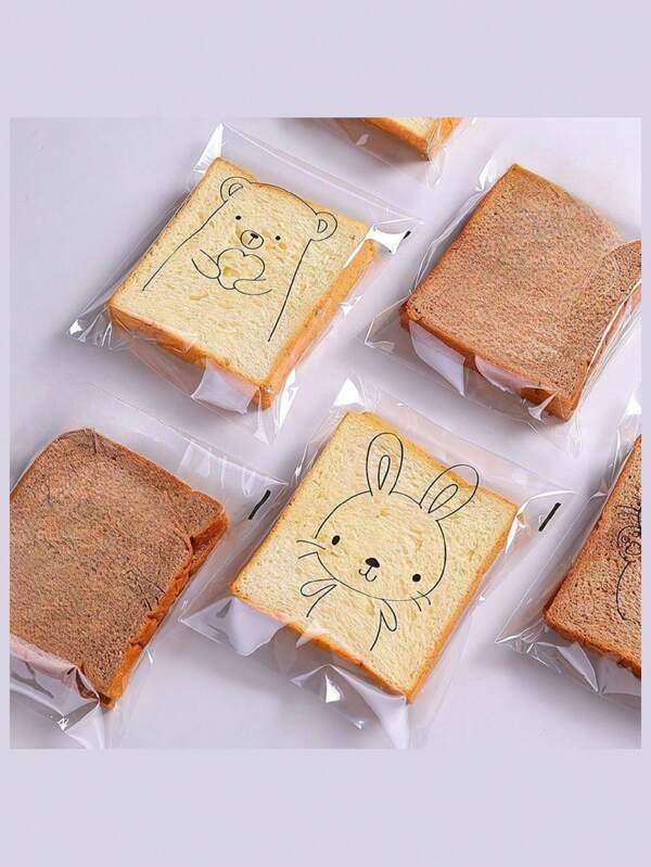 Cute Cartoon Transparent Self-Adhesive Bread Bags, Suitable For Homemade Small Bread, Toast, Buns, Whole Wheat Baguette Packaging