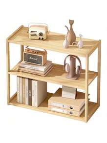 1pc Desktop Solid Wood Bookshelf, Office Storage Shelf, Solid Wood Simple Bookcase Wooden Storage Shelf, Suitable For Home Desk Storage