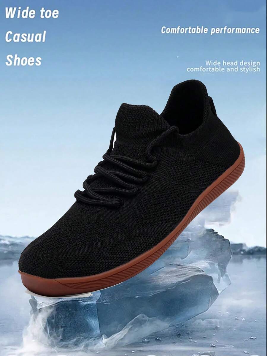 Wide-Toe Walking Shoes, Lightweight Casual Shoes, Suitable For Weekend Leisure Sports Gatherings, Simple Barefoot Shoes With Zero Drop Soles, Comfortable Wide Sports Shoes - Black - View 1
